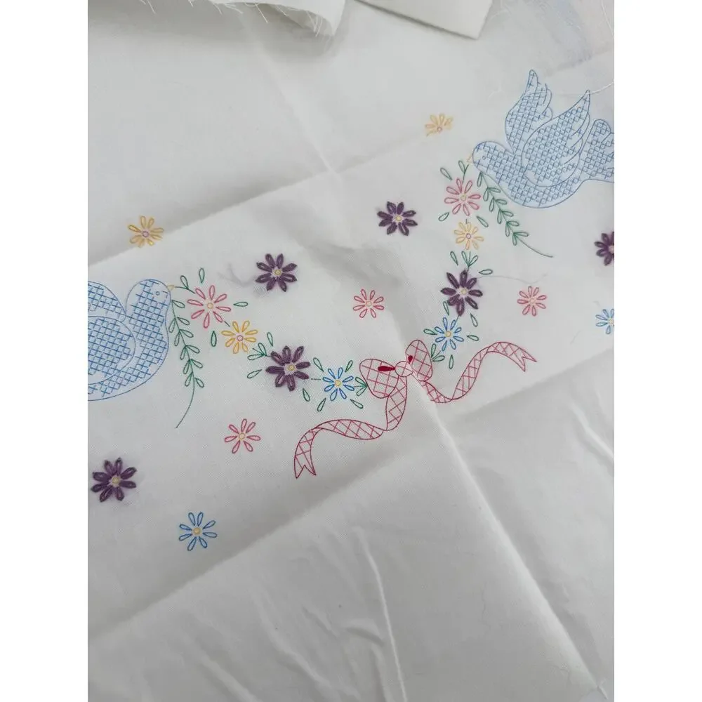 Bucilla Doves Stamped Embroidery Dresser Scarf Kit 14x36 Vintage 1992 Begun